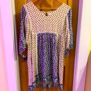 Sundance Boho Dress Multi color Blue cream black L